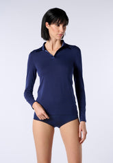 Maglia Polo Manica Lunga in Cotone e Modal Perfect Line Cotton - Blu - Blue | Oroblù