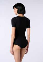 Maglia girocollo manica corta in Modal Elasticizzato Perfect Line Rib - Nero - Black | Oroblù