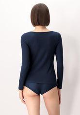 Maglia Manica Lunga in Micromodal e Cashmere Perfect Cashmere - Blu - Blue | Oroblù