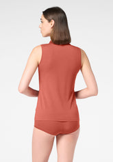 T- Shirt Collo Americana in Cotone e Modal Perfect Line Cotton - Terracotta - Terracotta | Oroblù