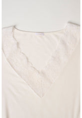 Maglia Scollo V Manica Lunga in Modal e Cashmere con Pizzo Perfect Cashmere - Avorio - Ivory | Oroblù