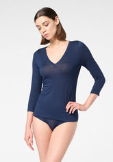 Maglia Maniche 3 -4 in Micromodal e Cashmere Perfect Cashmere - Blu - Blue | Oroblù