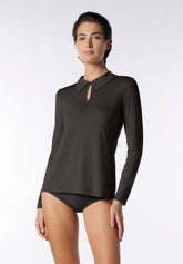 Maglia con Colletto Manica Lunga in Modal Elasticizzato Perfect Line Modal - Nero - Black | Oroblù