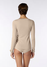 Maglia Scollo V Manica Lunga in Cotone e Modal Perfect Line Cotton - Sabbia - Sand | Oroblù