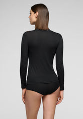 Maglia Carré in Pizzo Manica Lunga in Modal e Cashmere Perfect Line Cashmere Lace - Nero - Black | Oroblù